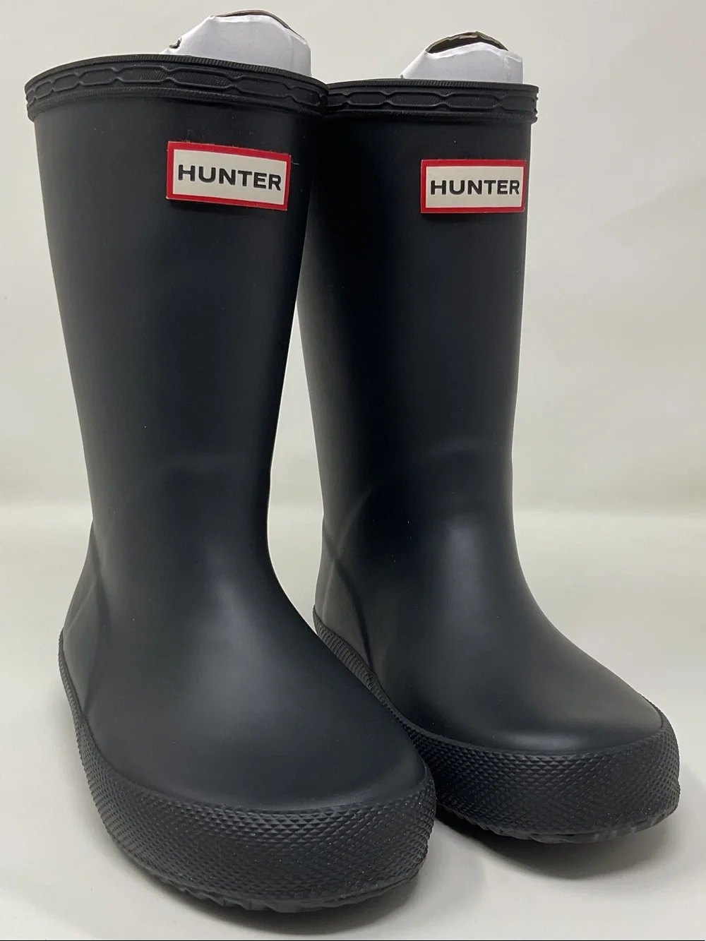 Hunter Kids Black Waterproof Rain Boots with Red Logo Trim Size 11